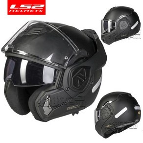 LS2 FF906 고급 풀 페이스 플립 업 헬멧 오토바이 모듈러 더블 바이저 헬멧 내장 렌즈 ECE Capacete Moto Casco Casque, 1) Matte Black - L