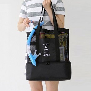 (무료 글자 자수) 메쉬 스포츠 가방 / 수영 피트니스 보냉기능 - 이니셜 상호 로고, 블랙