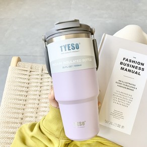 TYESO 진공 스텐 텀블러 보온보냉 대용량 손잡이 캠핑 차량용 (캐리핸들 600/750/900/1050/1200ml), 라일락, 900ml, 1개