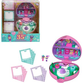 Polly Pocket 인형 및 놀이 세트 컬렉터 헤리티지 컴팩트 35번째 생일 파티 타임 스탬퍼 마이크로 2개 스탬프 3개 고정 카드 12개 포함 175856