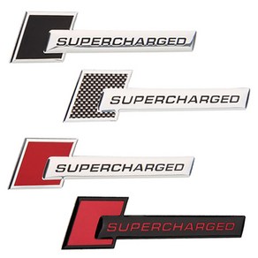 SUPERCHARGED 아우디 엠블럼 차량용 휀다 트렁크 금속 알루미늄 스티커, 블랙 실버, 2개