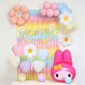 [피앤비유니티]스마일데이지 풍선스탠드 생일장식커튼세트 펌프포함, 1세트, 33)마이멜로디대 마카롱커튼세트