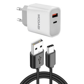 모가비 30W C타입 USB 2포트 고속충전기 + C타입 고속충전케이블 세트, 1세트, 화이트+블랙