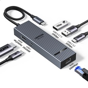 UGREEN 유그린 7/6 포트 10Gbps USB C 멀티허브 4K@60Hz USB3.2 Gen 2 도킹 스테이션, 1개, 6 in 1