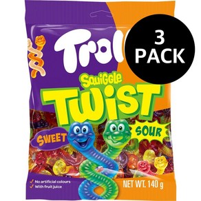 트롤리 스퀴지 스윗 사우어 tolli squiggle twist sweet sou, 3개, 140g