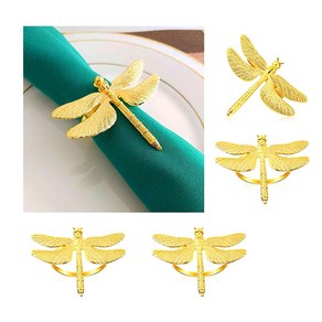 잠자리 여름 냅킨 링스 실버 골드 냅킨 버클 웨딩 생신 휴일 냅킨링 은 Dagonfly Summe Napkin Rings Seviette Buckle Gold Silve, 골드 -4 PCS