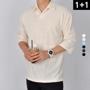 [1+1] 가이스토리 남자 남성 무지 루즈핏 여름 엠보 반팔 카라티 캐리어7부티셔츠