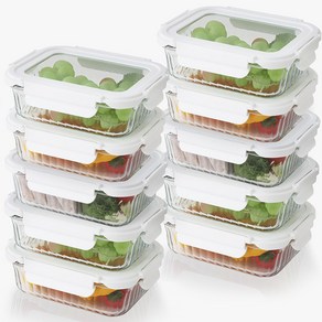 네오플램 글라스캡 밀폐용기 세트 10P 직사각 600ml, 10개, 직사각600ML