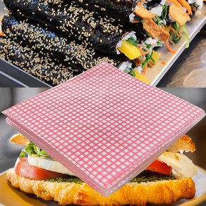 [사은행사] 행복물류 샌드위치포장 김밥포장 다용도포장지(분홍체크) 30cm*30cm 1000장 노루지 코팅지