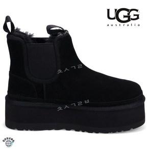 어그부츠 UGG 여성 뉴멜 플랫폼 첼시 블랙 키높이 털슬리퍼 모카신