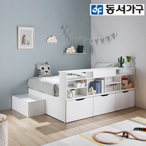 동서가구 아망 퀸 멀티 활용 수납 벙커침대+수납계단+책장 (매트제외) DF642320, 화이트