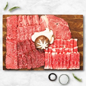 1+ 원쁠 한우 구이용 소고기 모둠세트 갈비살 꽃등심 차돌박이 제비추리 선물세트450g 750g 1kg, 알찬모둠세트 750g(4~5인),선물포장X, 1세트