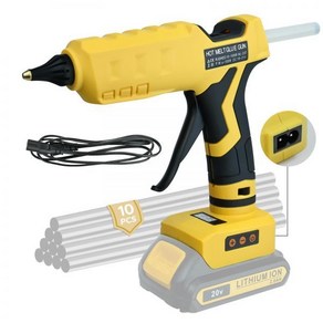 무선 전기 핫멜트 글루건 Dewalt 20V 배터리용 데이터 케이블 포함 이중 전원 공급 장치 가정용 DIY 공예 배터리 없음 100W, 1개