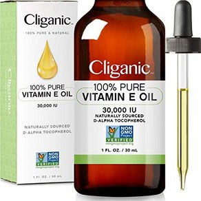 Cliganic 100% Pue Vitamin E Oil fo Skin Hai & 피부 모발 얼굴용 Cliganic 100% 순수 비타민 E 오일 - 30 000 IU, 1액량 오즈, 1개