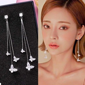 와드팩토리 크리스탈 나비 롱 드롭 귀걸이