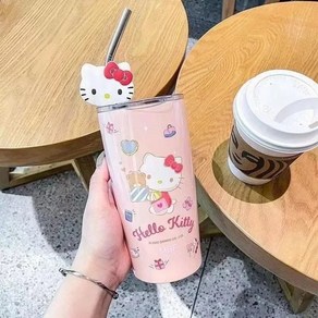 헬로키티 캐릭터장식 스테인레스 스틸 빨대 보온 보냉 텀블러-600ml, 헬로키티텀블러-600ml, 1개