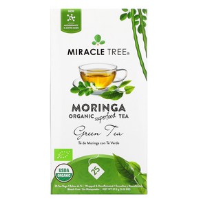 Miacle Tee Moinga Oganic Supefood Tea Geen Tea Decaffeinated 25 Tea Bags 1.32 oz (37.5 g), 1개