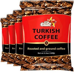 Elite Roasted & Gound Tukish Coffee 3.5oz Bag (4 Pack) 엘리트 로스티드 앤 그라운드 터키 커피 3.5온스 가방(4팩), 4개, 99g