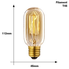 레트로 빈티지 에디슨 전구 앰플 램프 필라멘트 백열 실내 장식 E27 40w 220v, T45 Filament, 1개