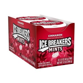 ICE BREAKERS Cinnamon with Cooling Cystals 무설탕 호흡 민트 통 1.5oz(8개), 1개