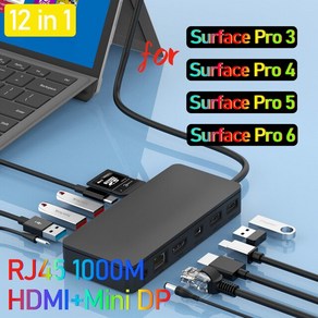 태블릿 PC 노트북 액세서리 RJ45 미니 USB 허브 MST Dock fo micosoft suface Po3/4/5/6 laptop1/2 도, 01 12 IN 1