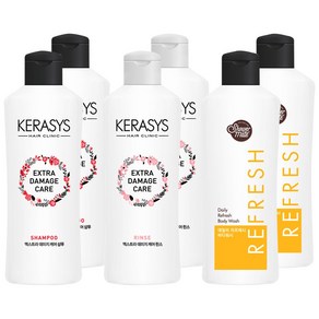 애경 케라시스 엑스트라 데미지 케어 180ml 2개씩 (샴푸 + 린스 + 샤워메이트 리프레시 망고 바디워시), 1개