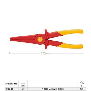 크니펙스 펜치 뺀찌 전선탈피기 KNIPEX 그립 절연 플라이어 전기 기술자용 긴 코 플라스틱 98 62 02, 1개