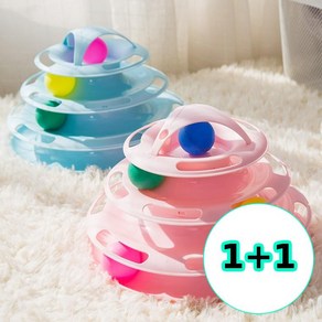 무지스 1+1 고양이 장난감 냥냥펀치 스트레스해소 4단디스크볼, 2개, 4단 디스크볼 분홍