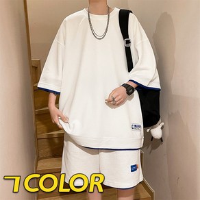 7COLOR 남성용 오버핏 반팔티+반바지 트레이닝 운동복 상하세트