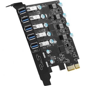 PCIe-USB 3.2 Gen 2 확장 카드 10Gbps SupeSpeed 5포트(2X USB C - 3X USB A) PCI Expess 마더보드 라이저 카드 PC 내부 U, USB 3.0-A-2 x USB C, 1개