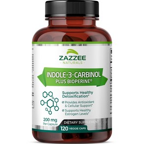 Zazzee 재지 인돌3카르비놀 (I3C) 120 비건 캡슐 200mg, 1개, 120회분