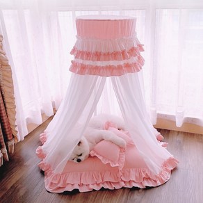 애견 티피 텐트 공주 하우스 레이스 침대 강아지 고양이, 루즈 파우더 텐트 세트, 1개