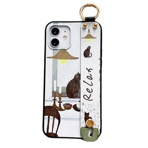 신서엔코 갤럭시S9케이스 갤럭시S9플러스케이스 Galaxy Phone Case SCS-1545 릴렉스 고양이 일러스트 핸드 스트랩 케이스