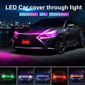 본넷 LED ca hood 주간 주행등 스트립 방수 유연한 led 자동 장식 분위기 램프 앰비언트 백라이트 12v univesal, 자주색, 120cm, 1개