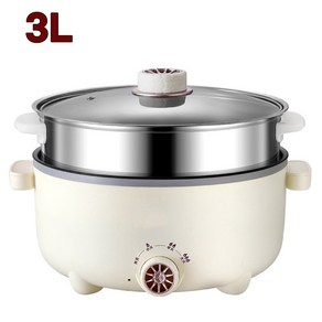 ELSECHO 대용량 멀티쿠커 전기냄비 3L 스테인리스 2단 멀티 찜기 3단 온도 조절, 흰색, 3L(2~3인용)