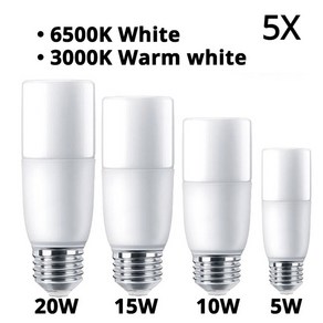 E27 LED 스틱 전구 5W 10W 15W 20W 220V 6500K 3000K 조명 효과 흰색 램프 가정용 90 에너지 절약 5, Cold White 6500K, 아니다, 1개