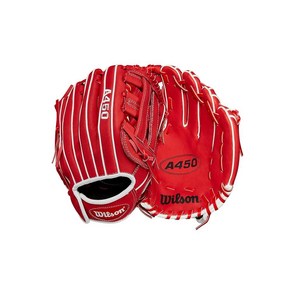 Wilson 2024 A450™ 27.9cm(11인치) 청소년 내야 야구 장갑 - 오른손 투구 237003, 왼손 던지기, 레드/화이트, 레드/화이트