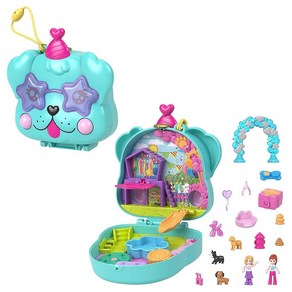 Polly Pocket 컴팩트 플레이세트 강아지 생일 배쉬 마이크로 인형 2개 및 액세서리 포함 서프라이즈 공개 여행 장난감 147614, Polly Pocket 컴팩트 플레이세트, 강아지 생일