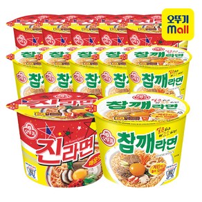 오뚜기 진라면 매운맛큰컵 6개+참깨라면 큰컵 6개 (총12개) 전자레인지 이용 가능 컵라면 세트 골라담기 편의점라면 큰사발면 큰컵라면, 12개