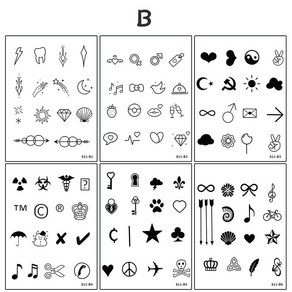 떨샵 미니 흑백 반영구 타투스티커 방수 감성헤나 패션문신 6장 92번, B, 1세트