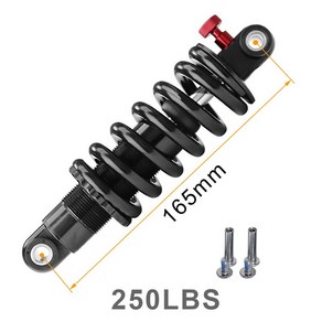 자전거쇼바 에어서스펜션 스프링 산악 리어 쇼크 업소버 150/165/190mm 코일 조절 가능한 유압 댐핑, 06 165mm 250Lbs, 1개