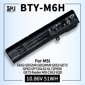 BTY-M6H 노트북 배터리 MSI GE62VR GE63 GE63VR GE72VR GE73 GE73VR GE75 PE60 GL62 GL7G P62MVR GP72 GL62, 01 Black, 1개