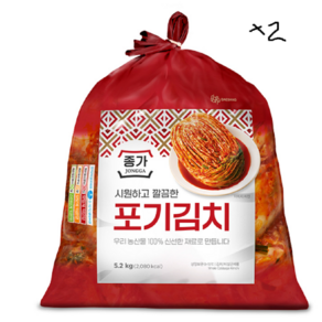 종가 종가집 중부식 포기김치5.2kg + 전라도식 포기김치5.2kg, 2개, 5.2kg