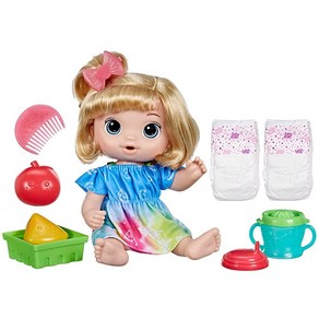Baby Alive Fuity Sips 인형 사과 만 3세 여아용 장난감 30.5cm(12인치) 아기 인형 세트 음료 및 습식 역할 착즙기 만 3세 이상 아동용 금발, 1개