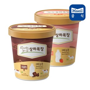 매일유업 상하목장 유기농 아이스크림 딸기+밀크 파인트 475ML 각 1개 총 2개 상하 아이스크림