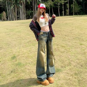 투니스 여성 레트로 루즈 캐주얼 데님 긴 바지