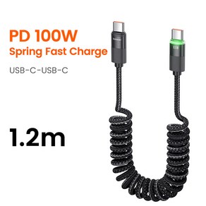 Toocki C 타입USB 케이블 고속 충전 와이어 삼성 샤오미 화웨이 LED 디스플레이 용수철 데이터 코 아이폰 15 프로용 PD100W, 1개, [01] C-C 100W 1.2m