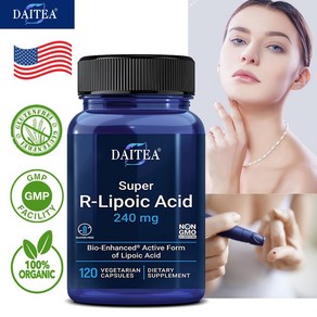 Daitea Supe R-Lipoic Acid는 항산화 건강을 지원하여 세포 에너지 대사 및 필수 피부 건강을 유지하는 데 도움을 줍니다., 120캡슐, 1개, 120정