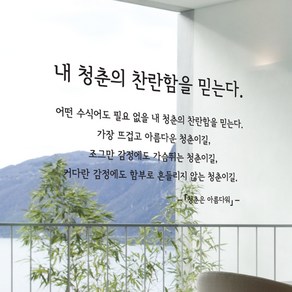 청춘 캘리그라피스티커 포인트그래픽스티커 벽지 인테리어 글자 명언 글귀 한글 데코 레터링 손글씨 문구, 화이트