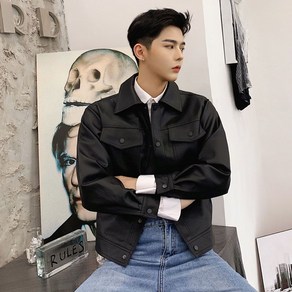 COSYEVNO 봄가을 루즈핏 레더 남자 멋쟁이 라이더 코트